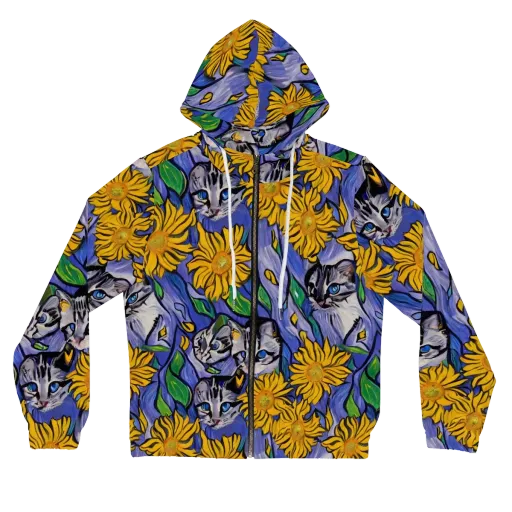 Feline Flora on a Women's Full-Zip Hoodie