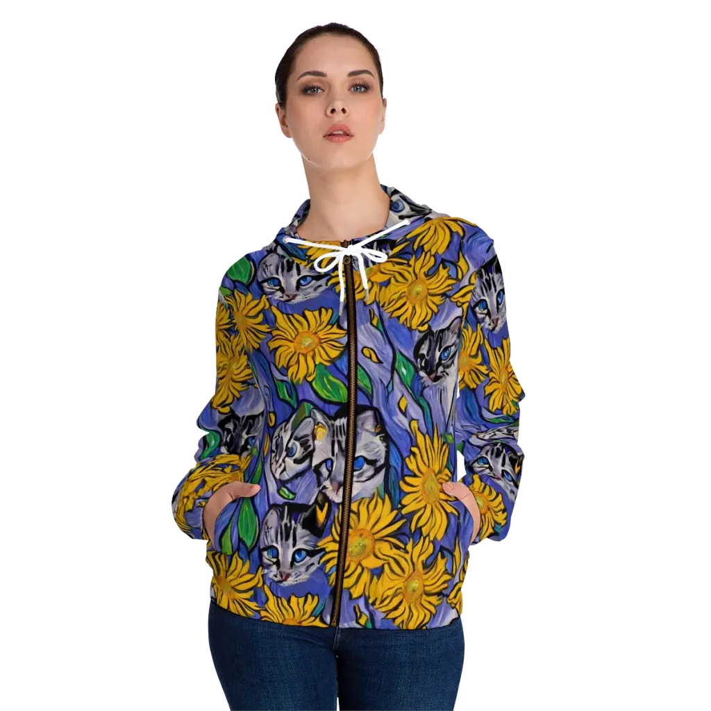Feline Flora on Women's Full-Zip Hoodie — Front On Person