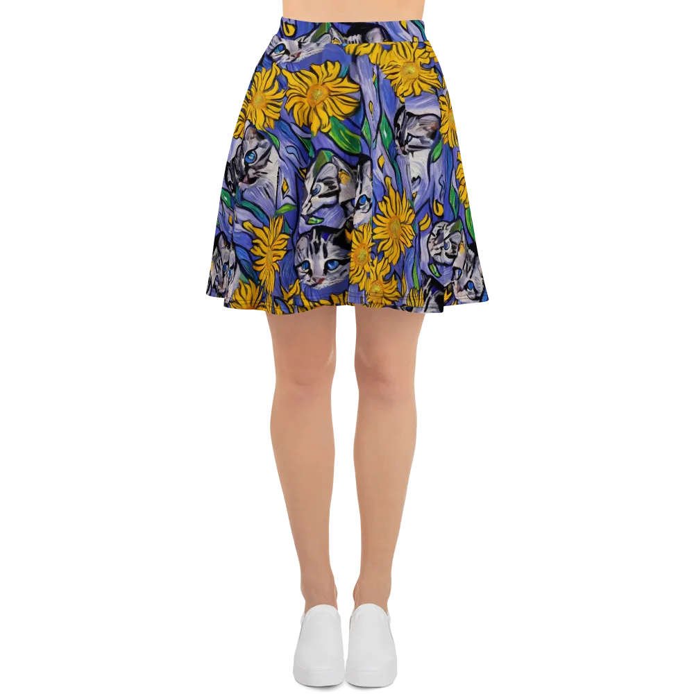 Feline Flora on Skater Skirt — Front