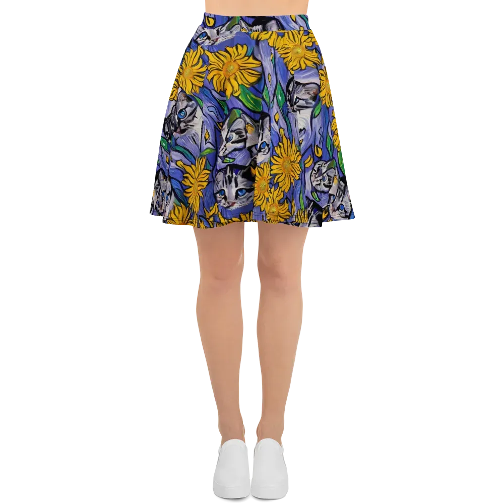 Feline Flora on Skater Skirt — Front
