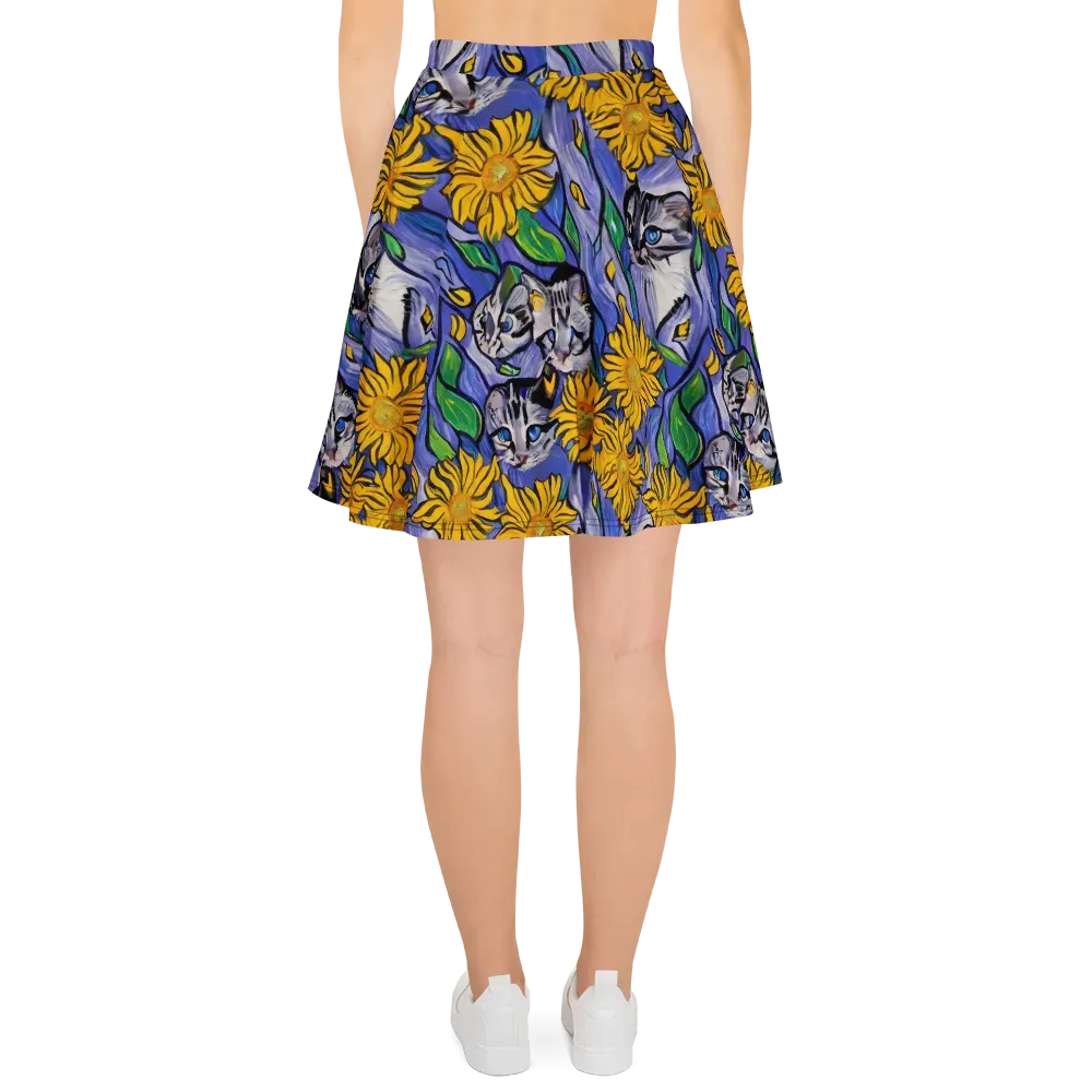 Feline Flora on Skater Skirt — Back