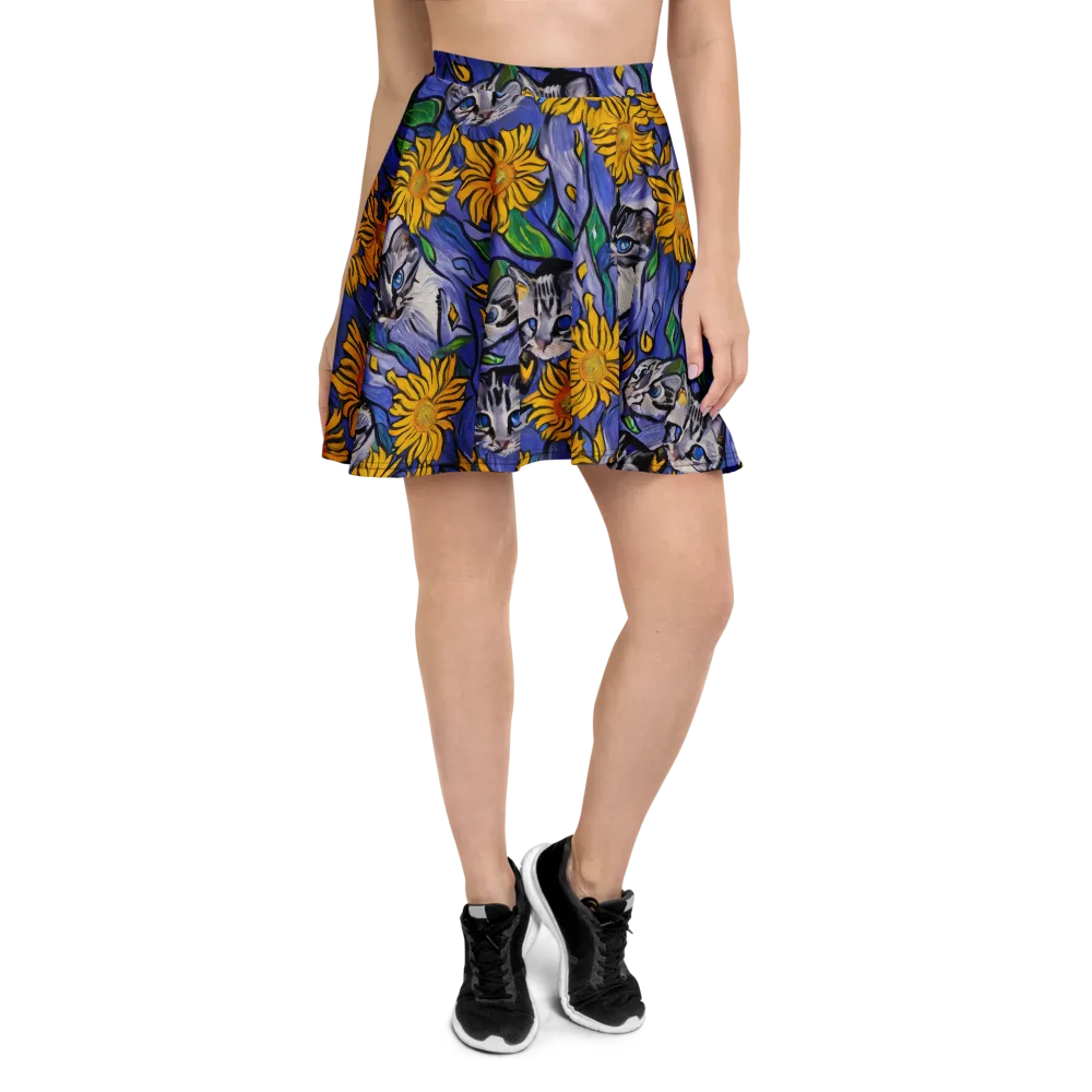 Feline Flora on Skater Skirt — Front