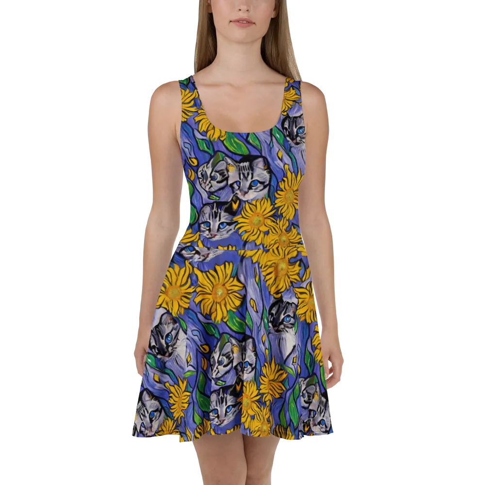 Feline Flora on Skater Dress — Front
