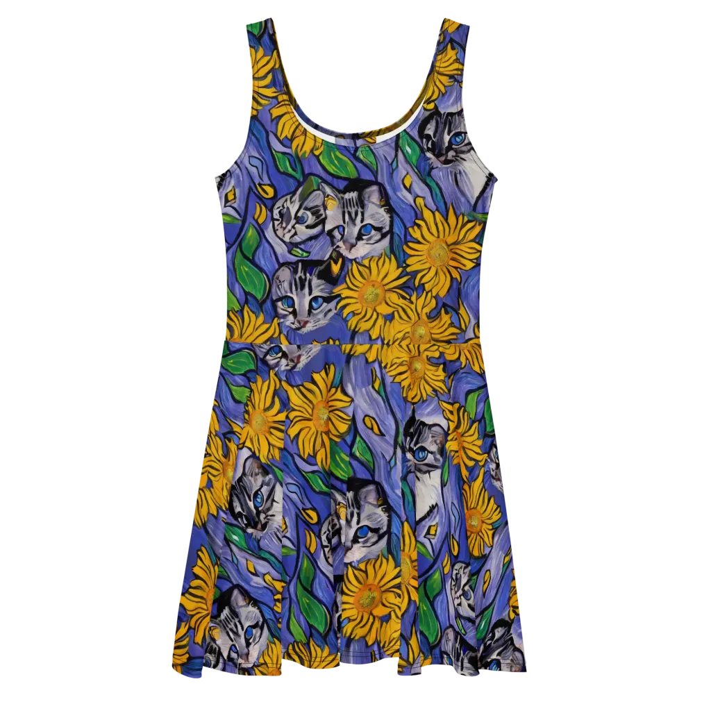 Feline Flora on Skater Dress — Front