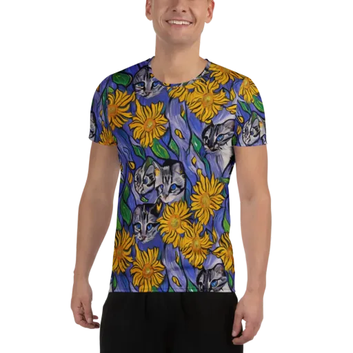 Feline Flora on a Men's Athletic T-Shirt