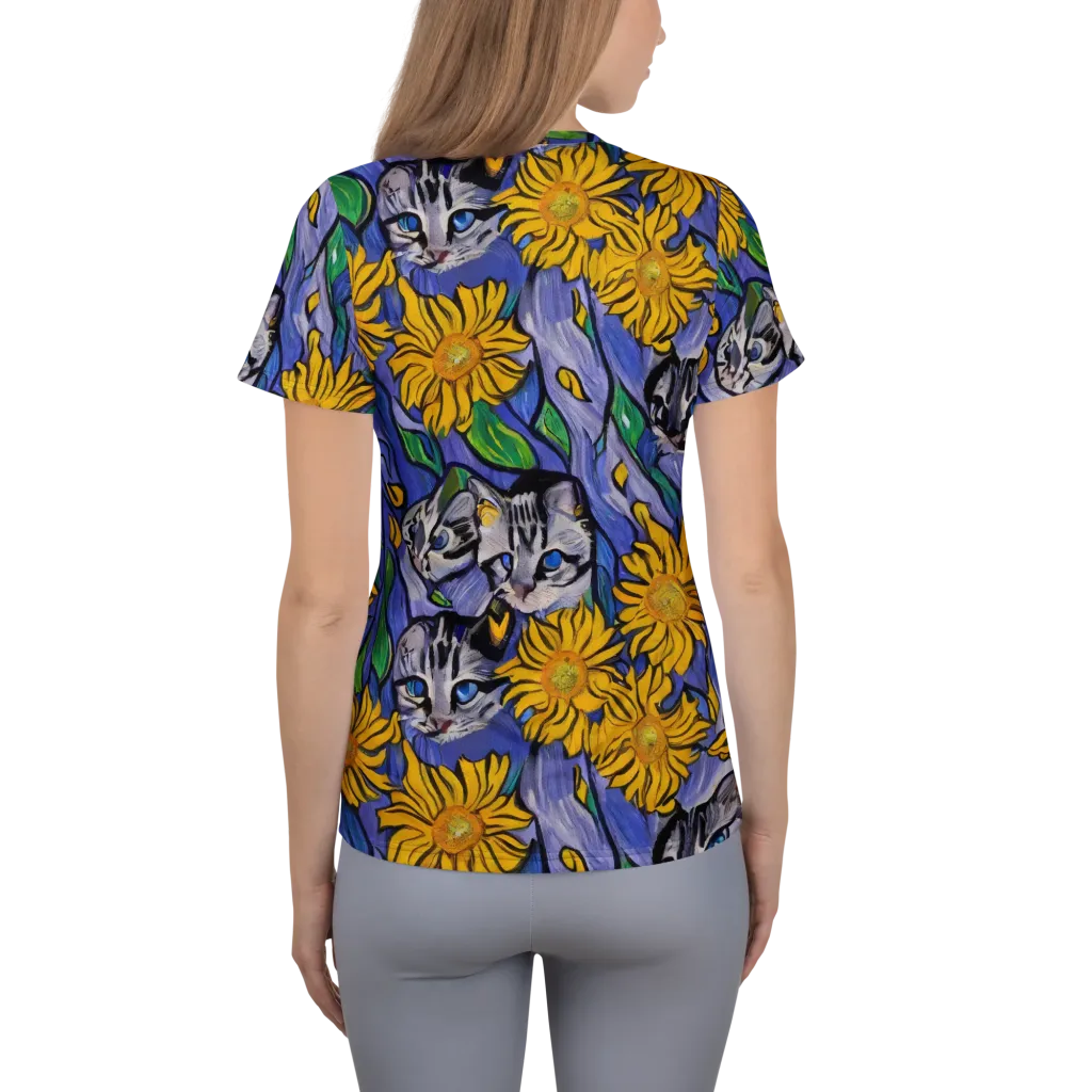 Feline Flora on Women's Athletic T-Shirt — Back