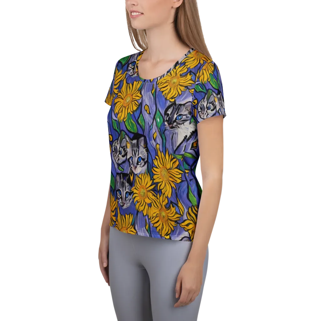 Feline Flora on Women's Athletic T-Shirt — Left