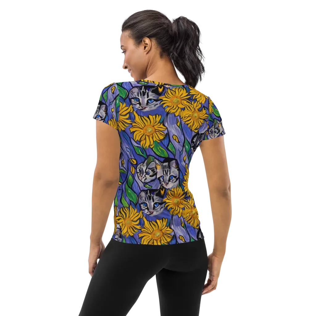 Feline Flora on Women's Athletic T-Shirt — Back