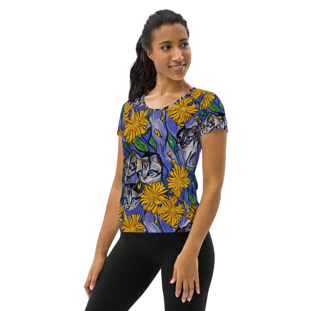 Feline Flora on Women's Athletic T-Shirt — Left