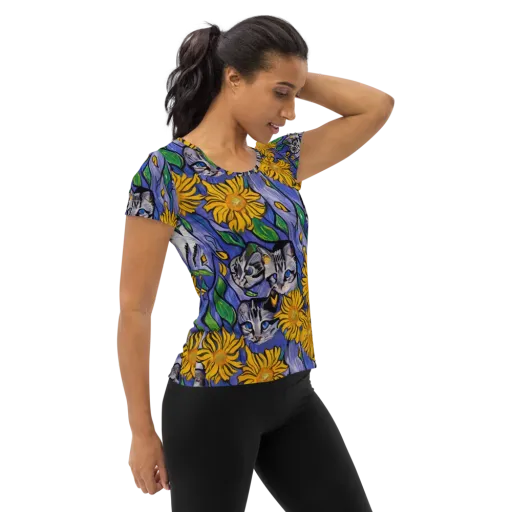 Feline Flora on a Women's Athletic T-Shirt