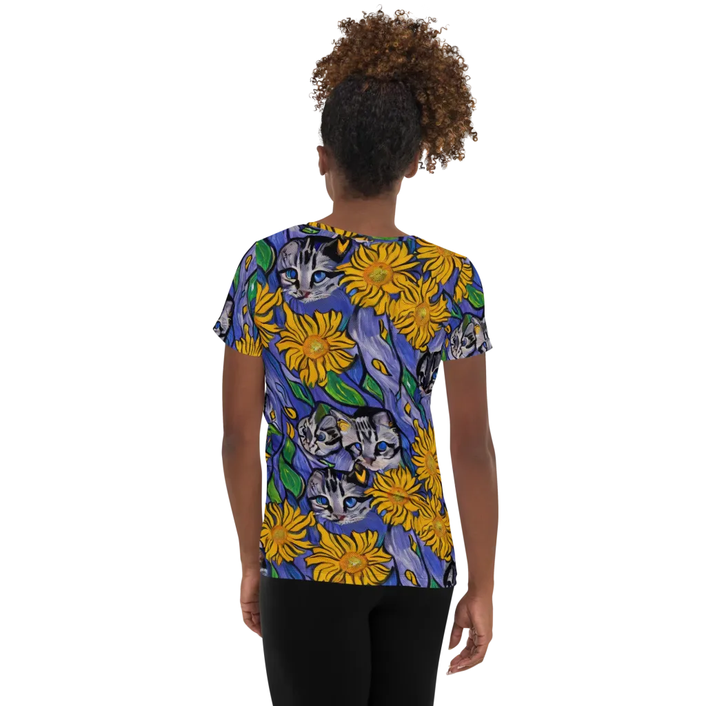 Feline Flora on Women's Athletic T-Shirt — Back