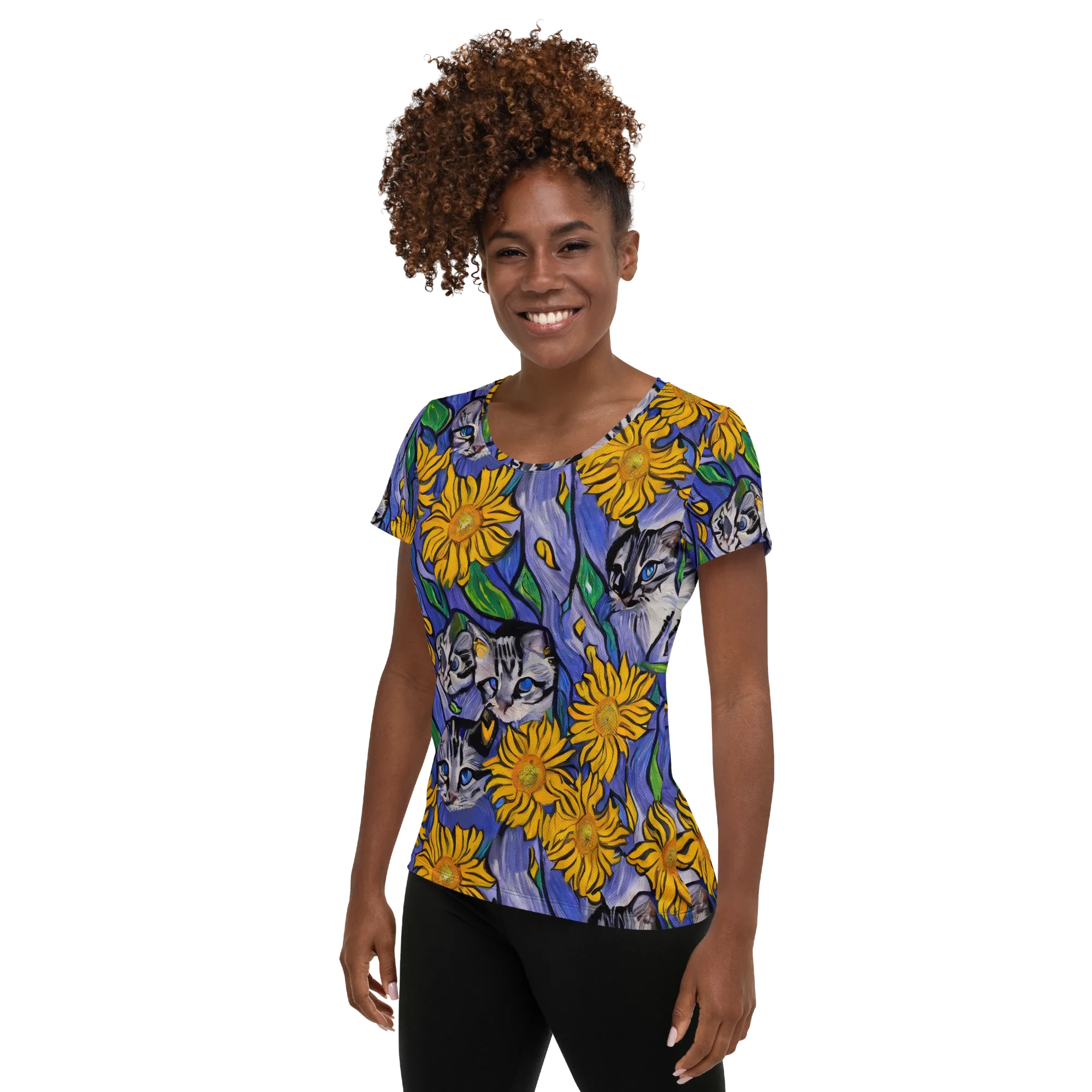 Feline Flora on Women's Athletic T-Shirt — Left