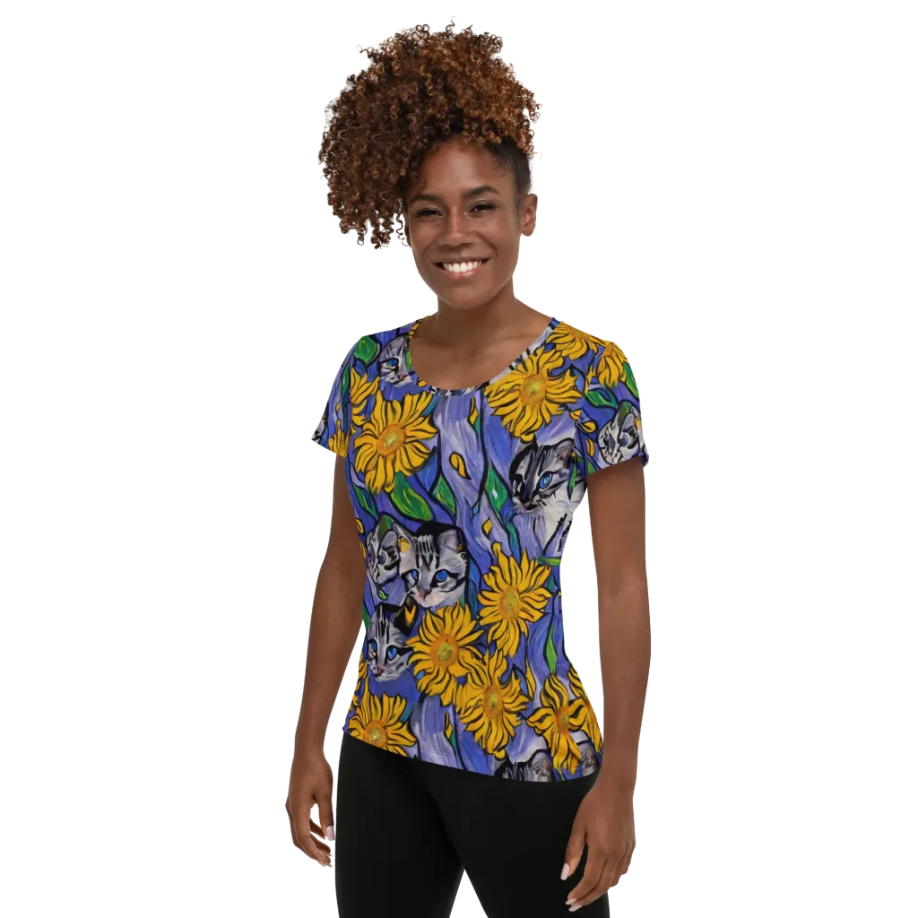 Feline Flora on Women's Athletic T-Shirt — Left
