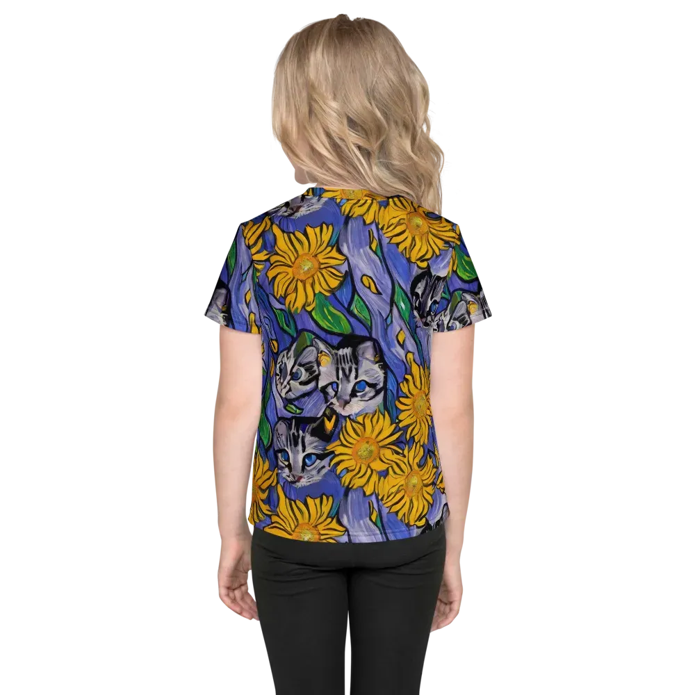 Feline Flora on Kids Crew Neck T-Shirt — Back