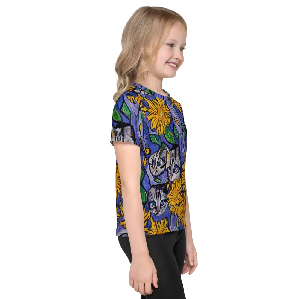 Feline Flora on Kids Crew Neck T-Shirt — Right