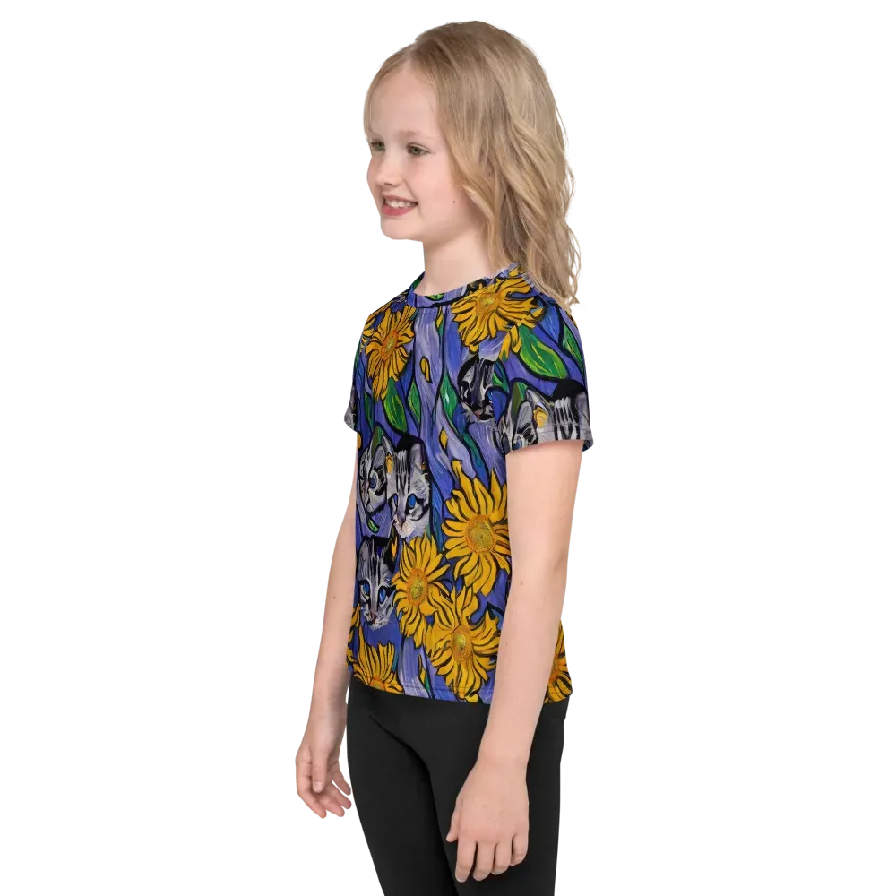 Feline Flora on Kids Crew Neck T-Shirt — Left