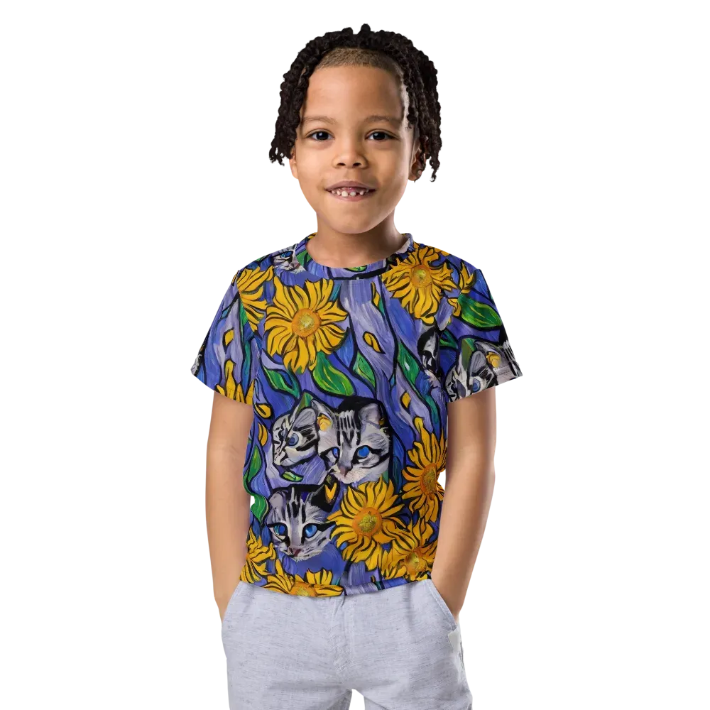 Feline Flora on Kids Crew Neck T-Shirt — Front
