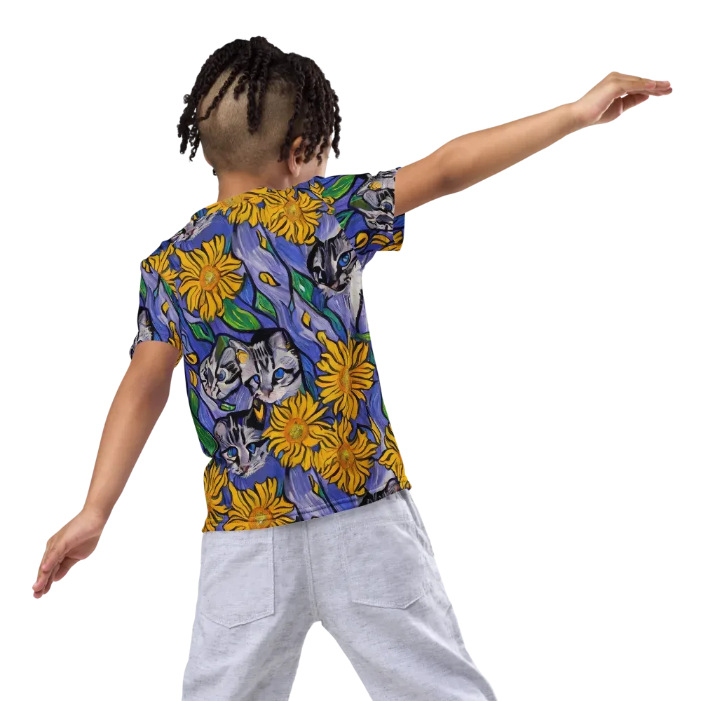 Feline Flora on Kids Crew Neck T-Shirt — Back