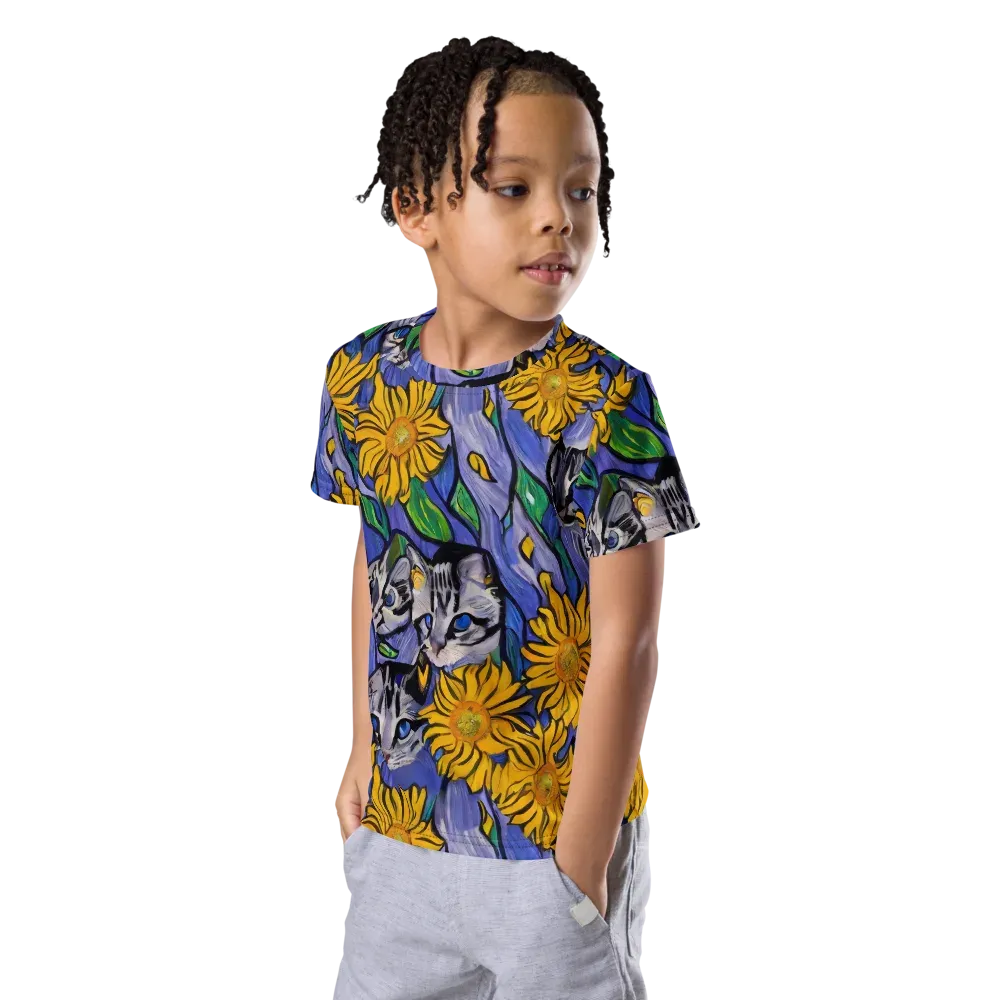Feline Flora on Kids Crew Neck T-Shirt — Left Front