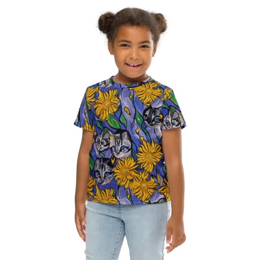 Feline Flora on a Kids Crew Neck T-Shirt