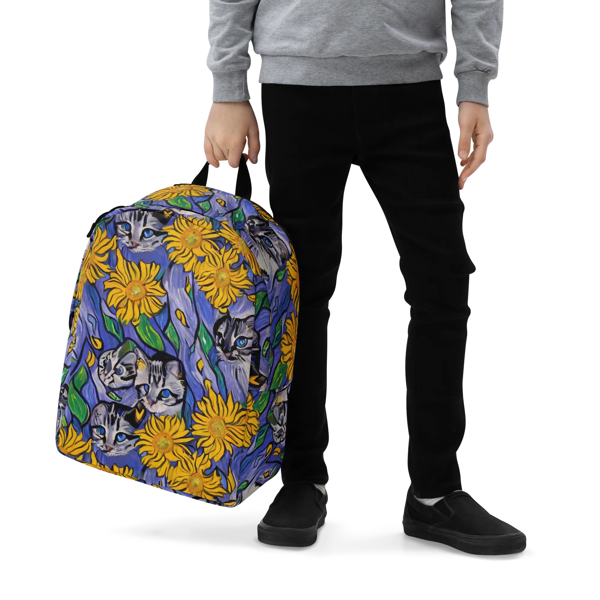 Feline Flora on Minimalist Backpack — Zoomed-in