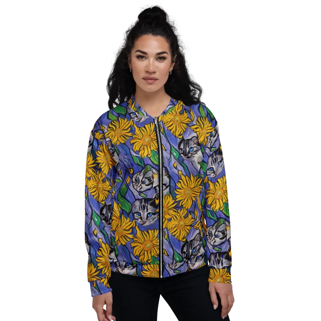 Feline Flora on Bomber Jacket — Front