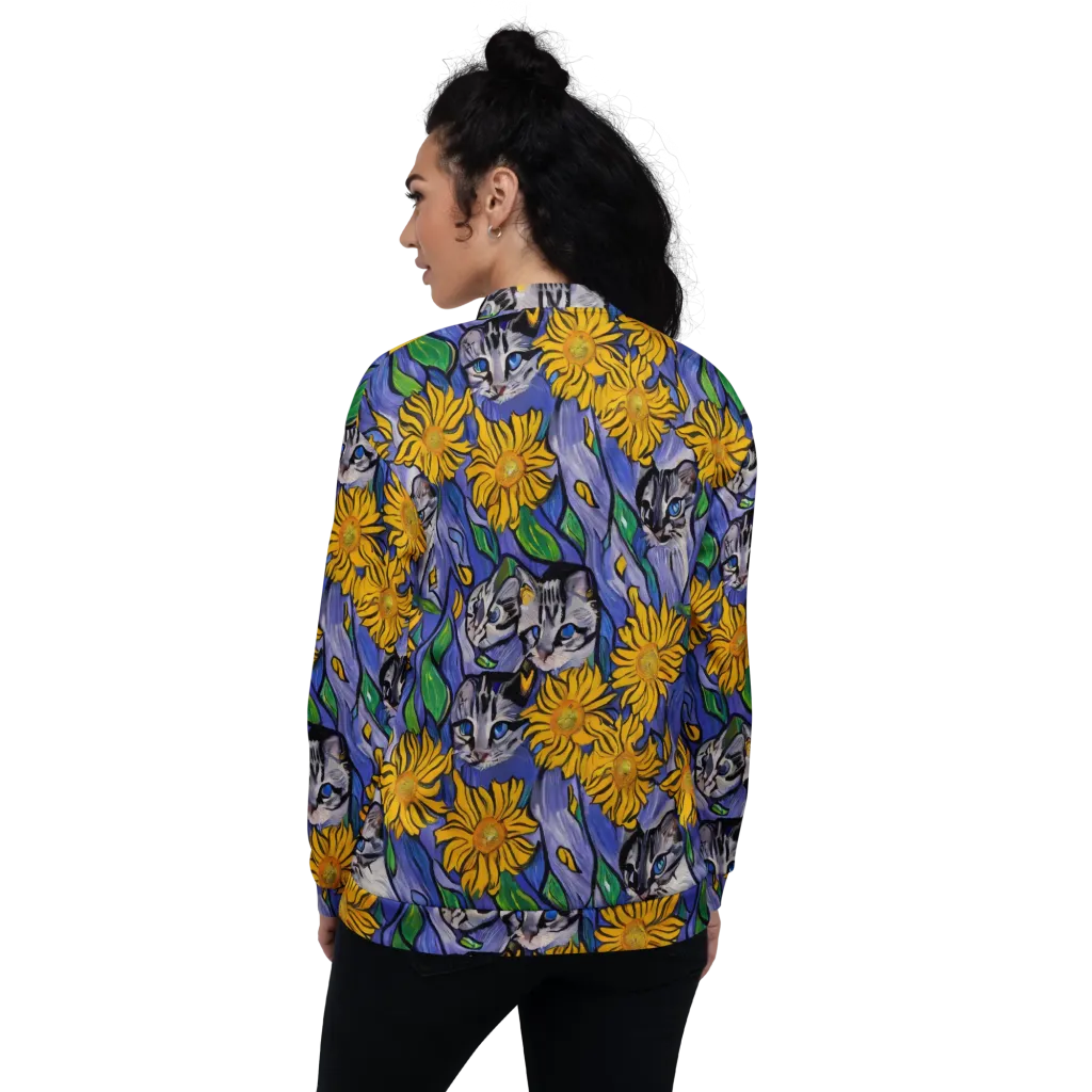 Feline Flora on Bomber Jacket — Back