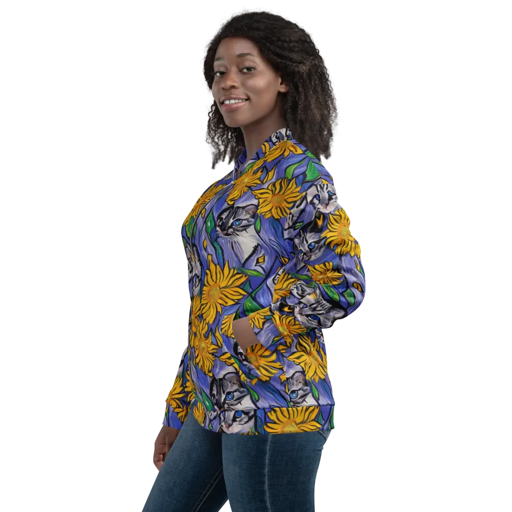 Feline Flora on Bomber Jacket — Left