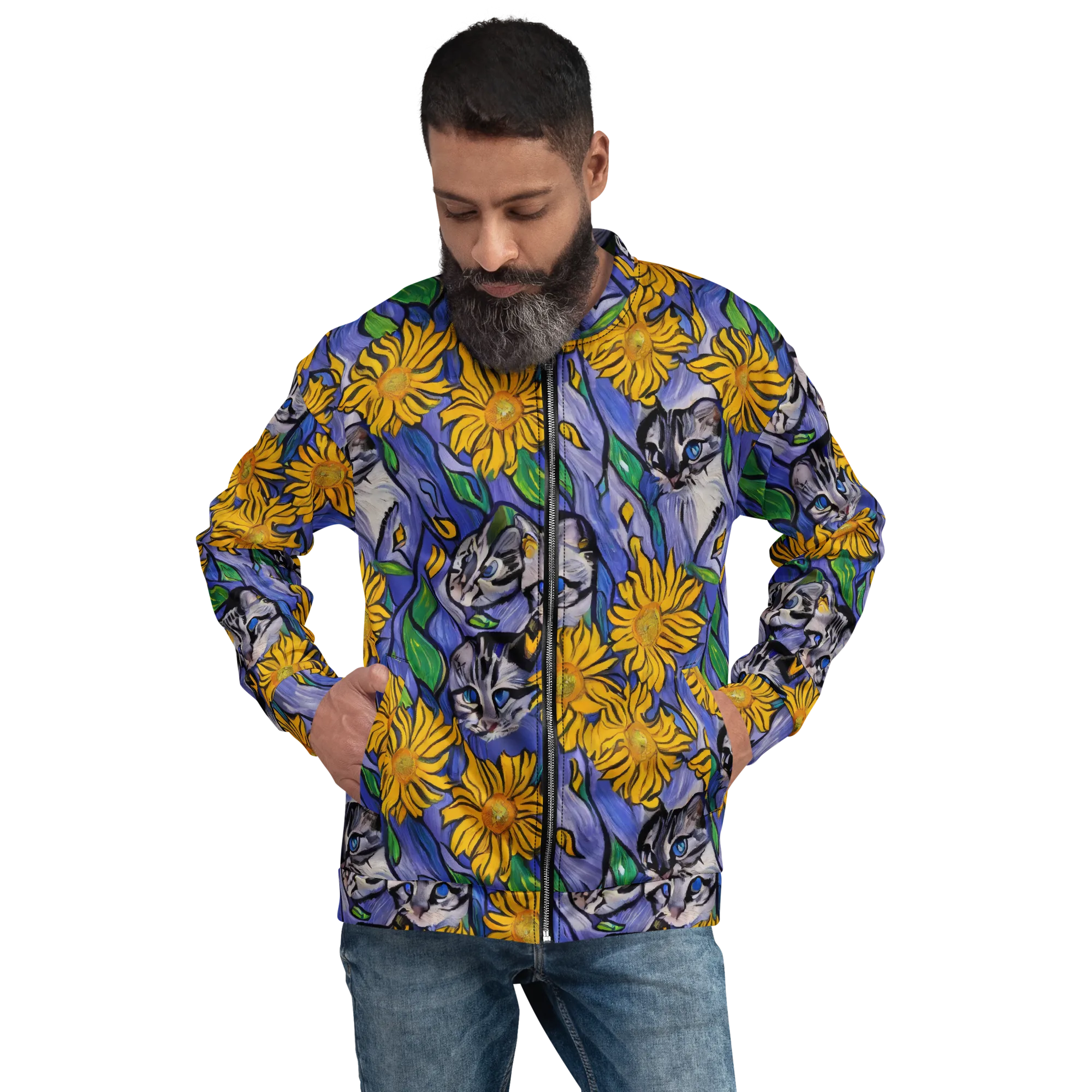 Feline Flora on Bomber Jacket — Front