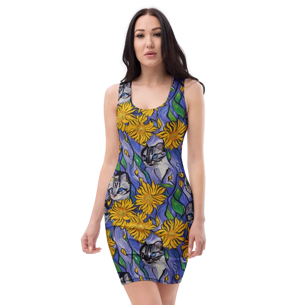 Feline Flora on Bodycon Dress — Front