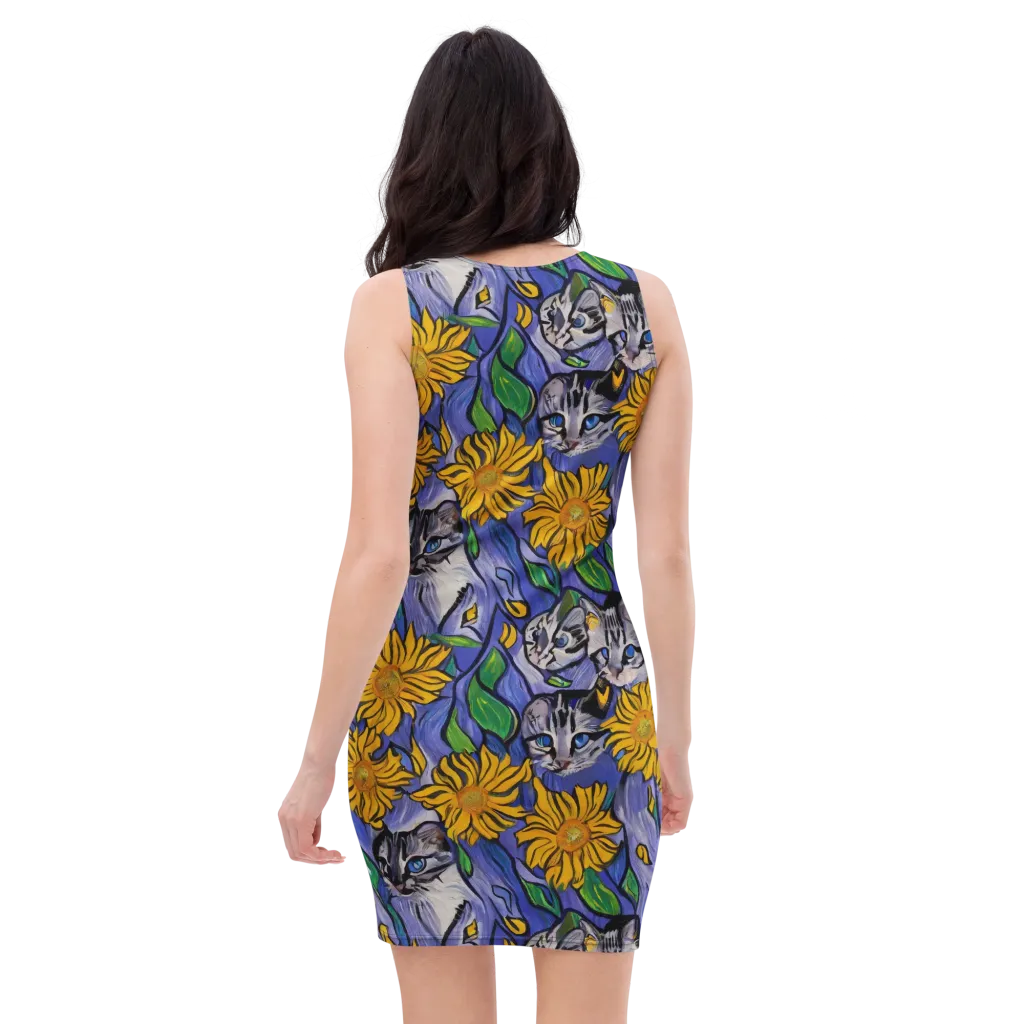 Feline Flora on Bodycon Dress — Back