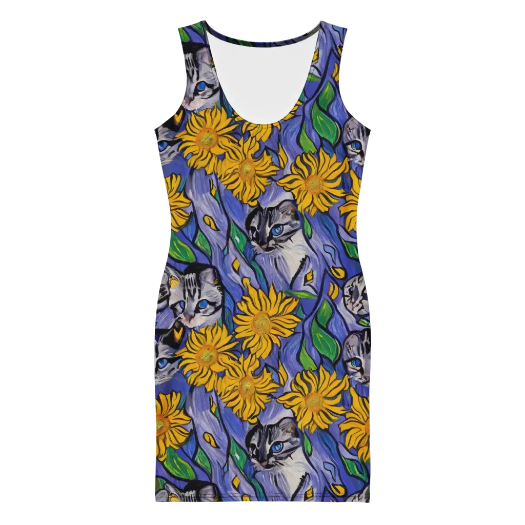Feline Flora on Bodycon Dress — Front