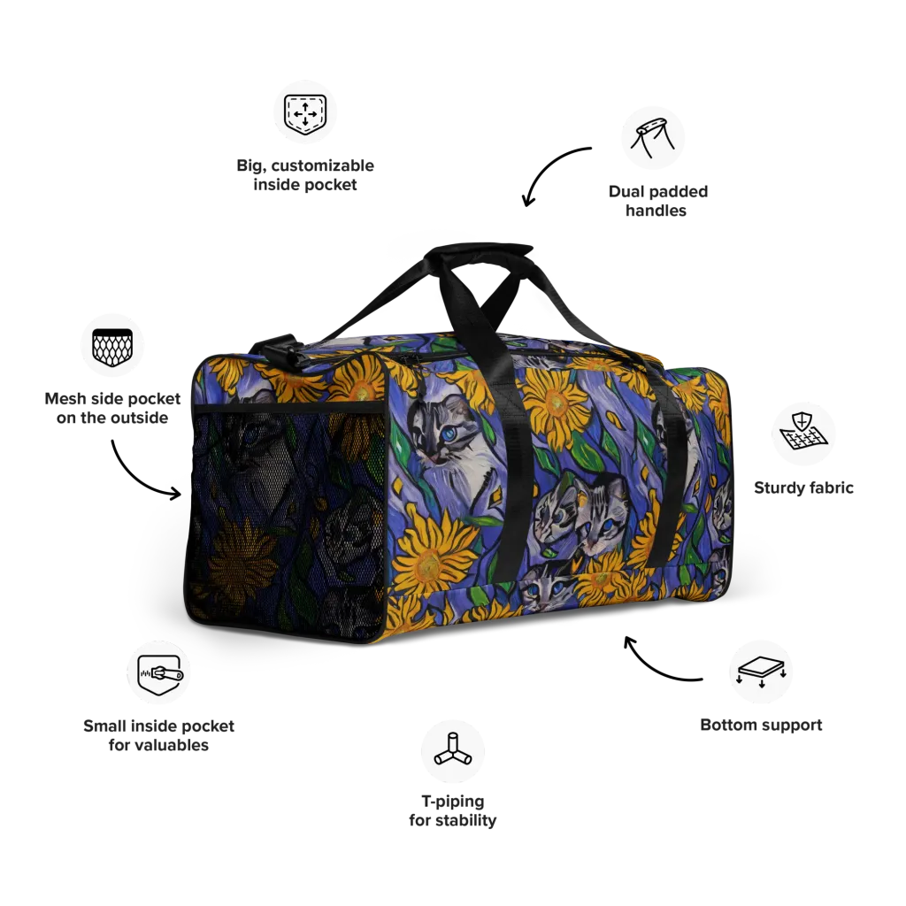 Feline Flora on Duffle Bag — Right Front