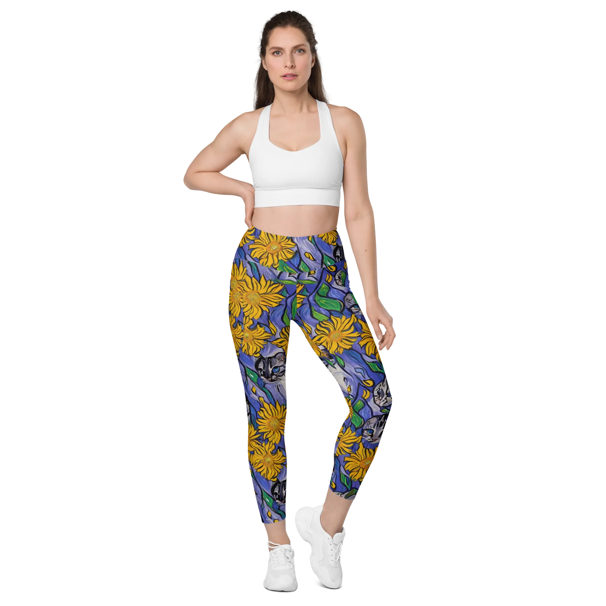 Feline Flora on Leggings with Pockets — Front