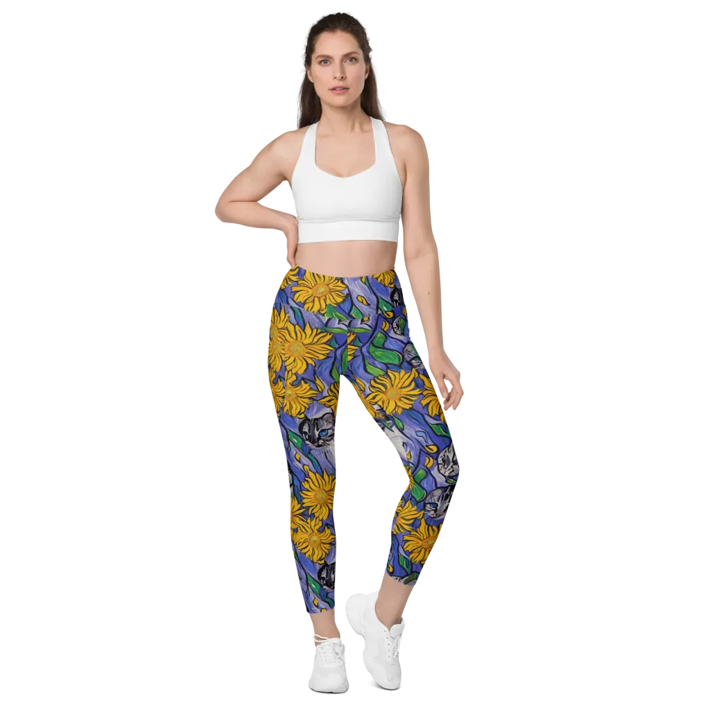 Feline Flora on Leggings with Pockets — Front