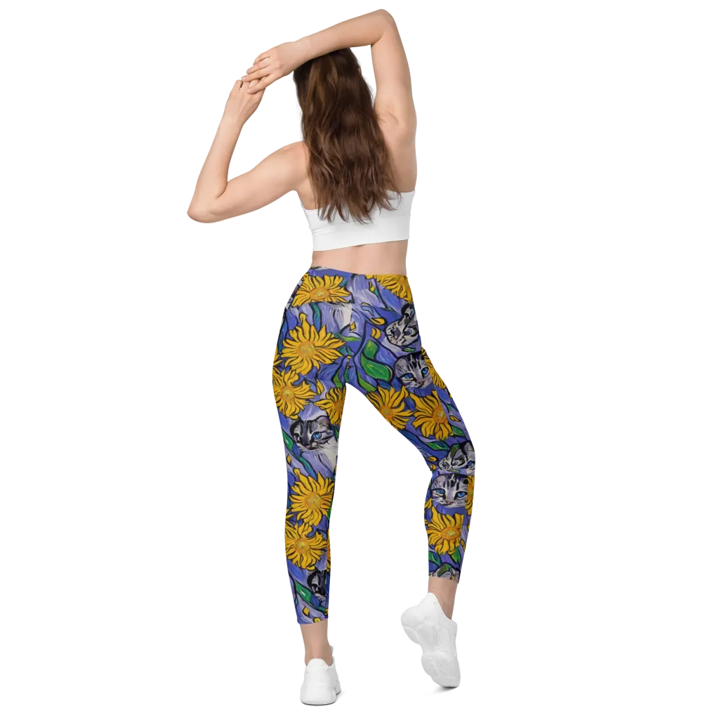 Feline Flora on Leggings with Pockets — Back