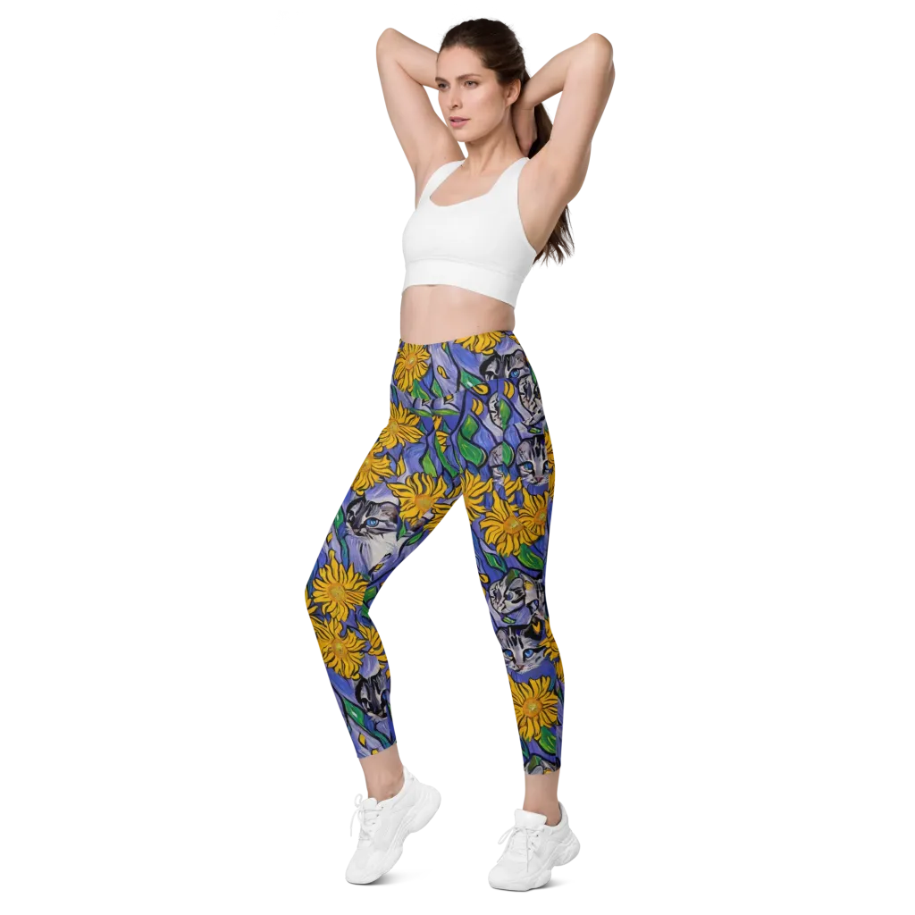 Feline Flora on Leggings with Pockets — Left Front