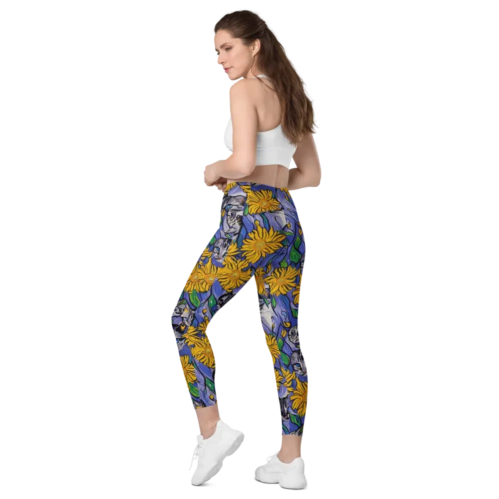 Feline Flora on Leggings with Pockets — Left Back