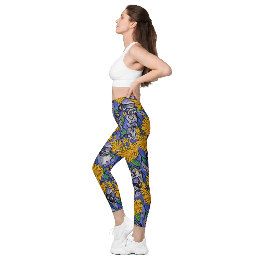 Feline Flora on Leggings with Pockets — Left