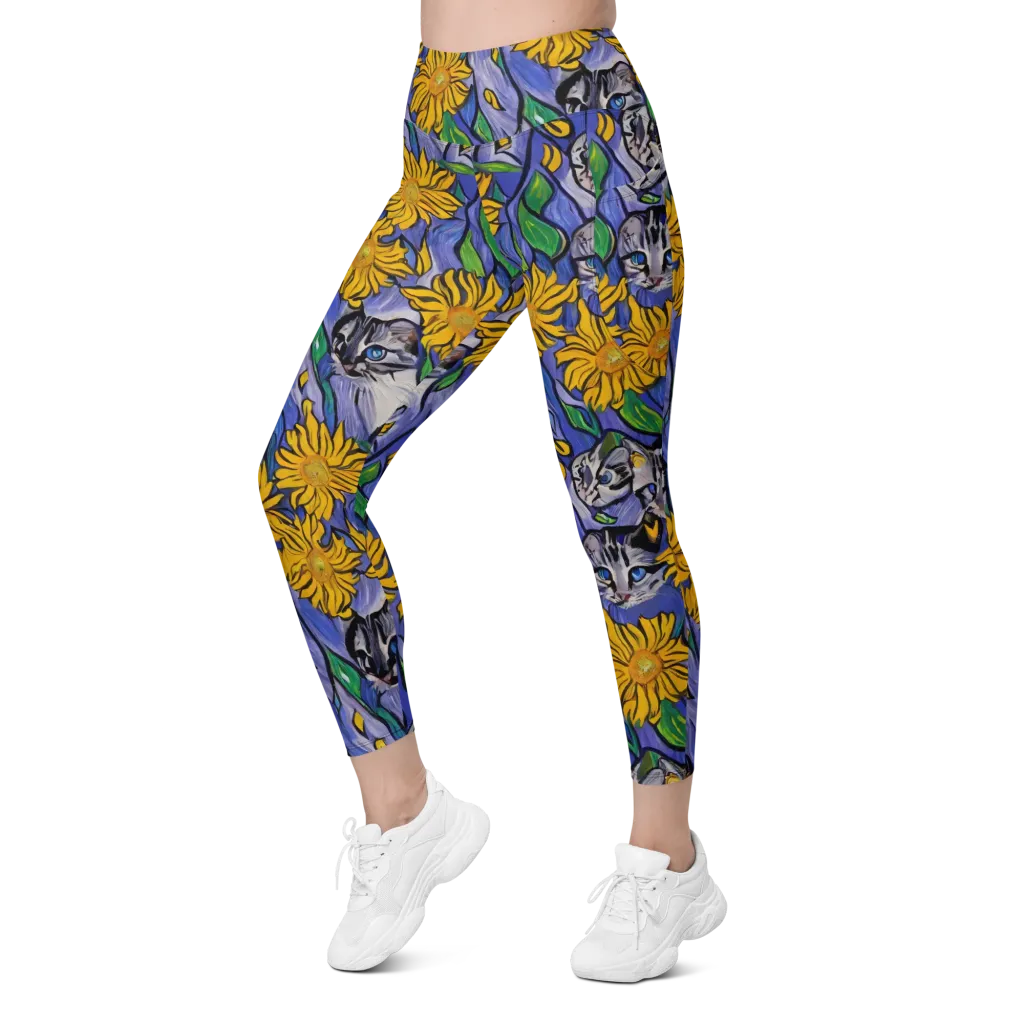 Feline Flora on Leggings with Pockets — Left Front