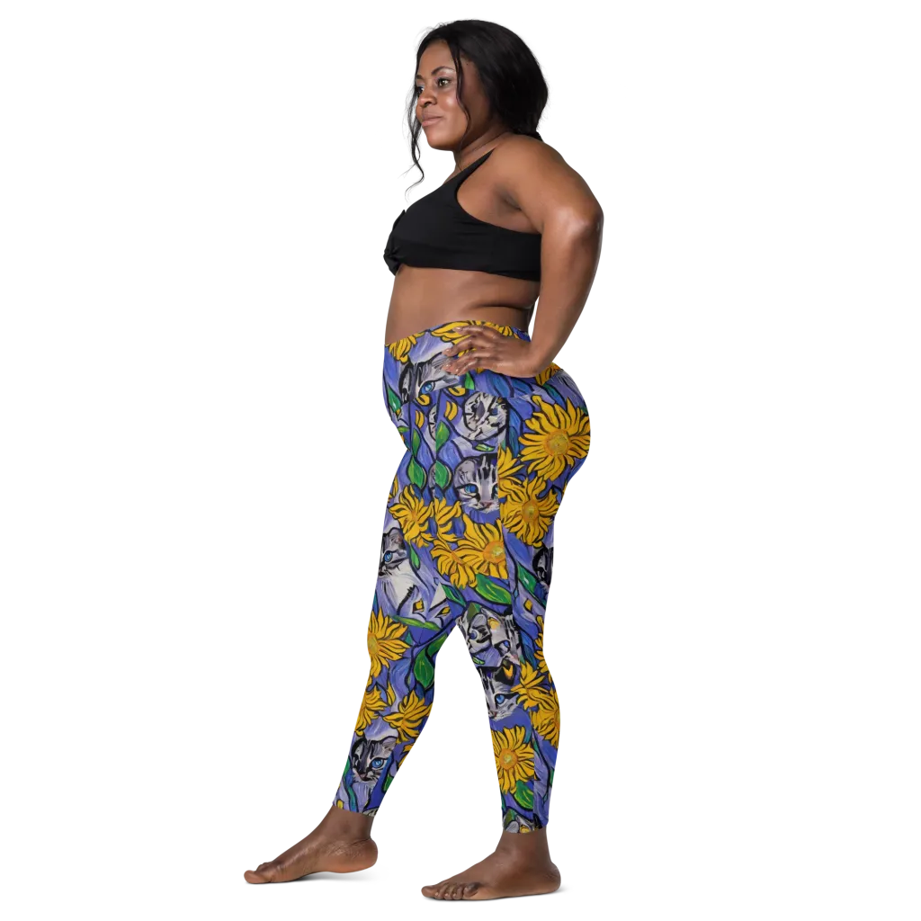 Feline Flora on Leggings with Pockets — Left