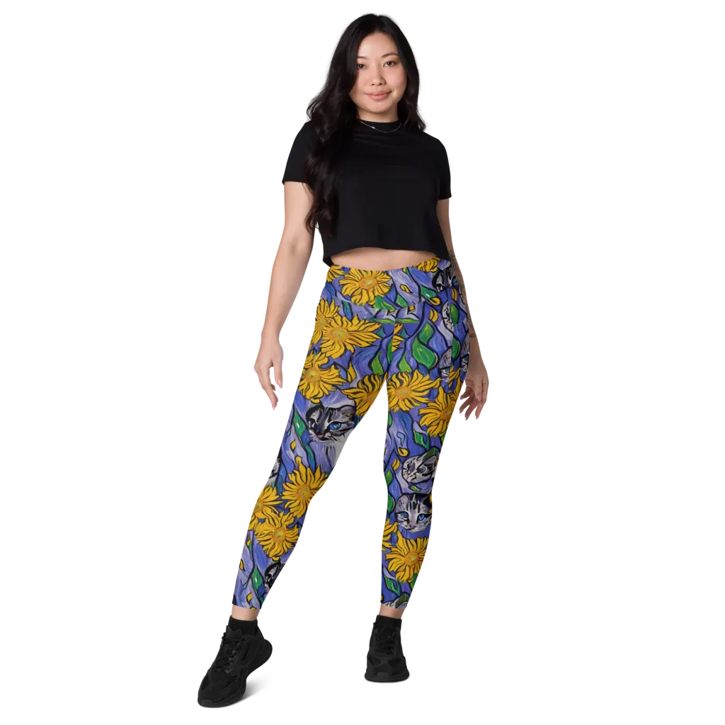 Feline Flora on Leggings with Pockets — Front