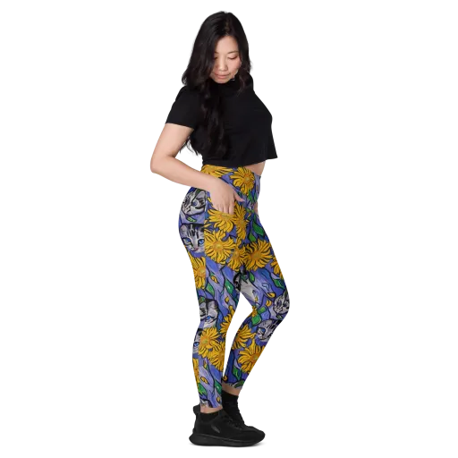 Feline Flora on a Leggings with Pockets