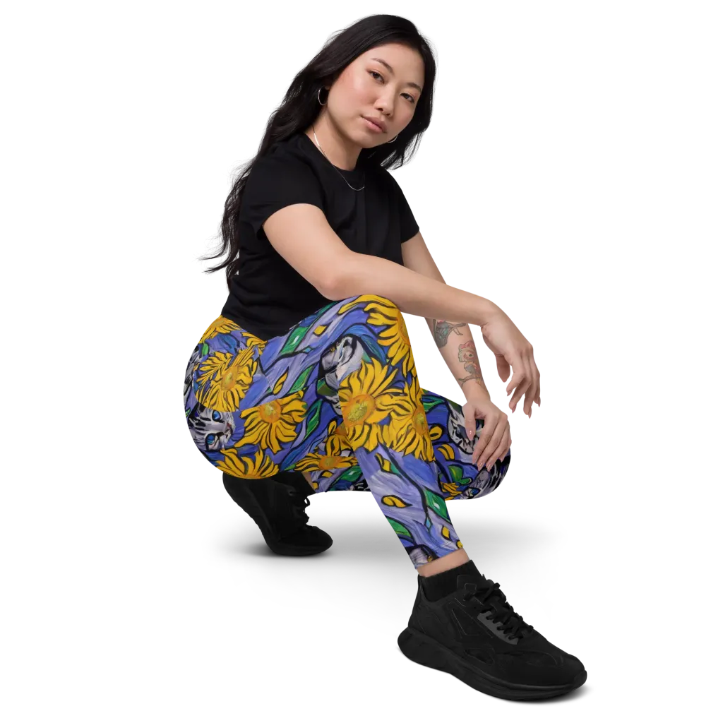 Feline Flora on Leggings with Pockets — Right Front