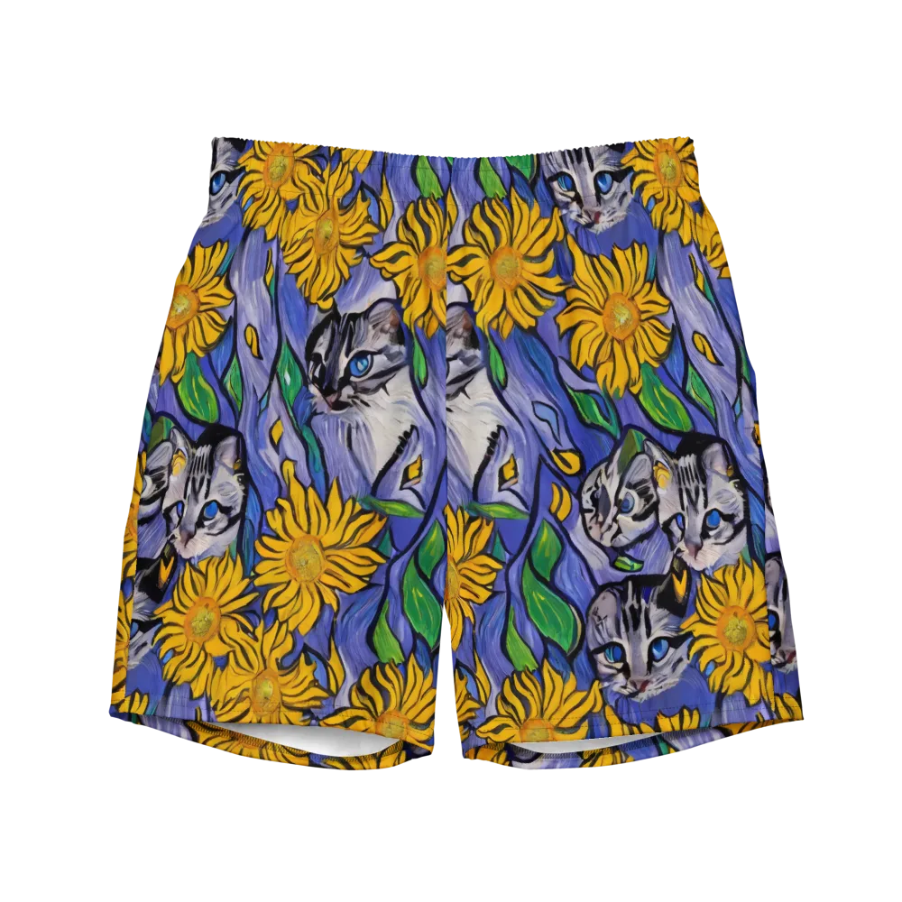 Feline Flora on Swim Trunks — Front