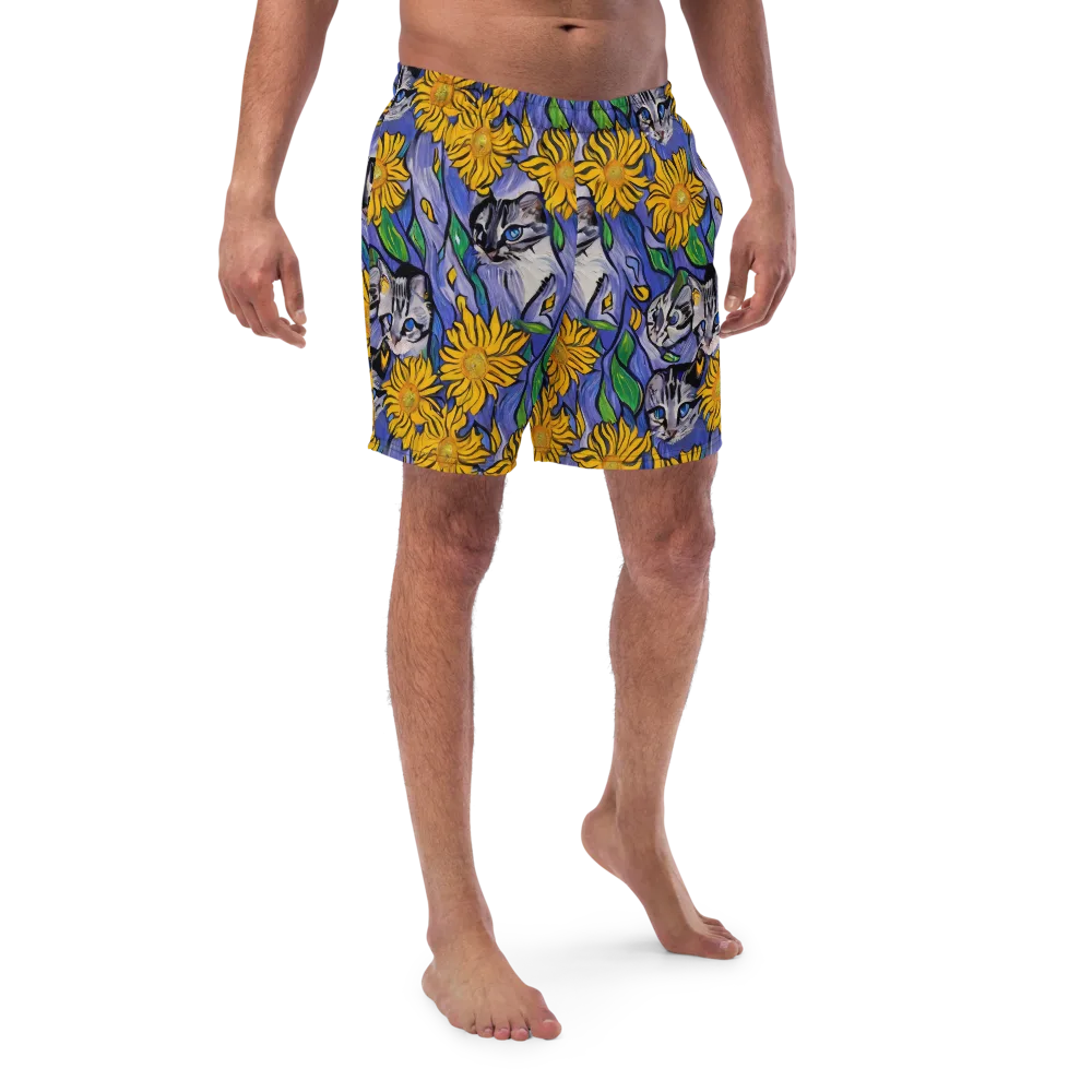 Feline Flora on Swim Trunks — Front
