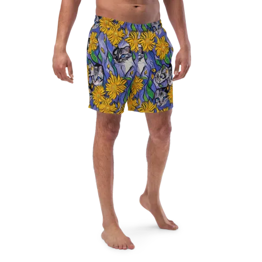 Feline Flora on a Swim Trunks