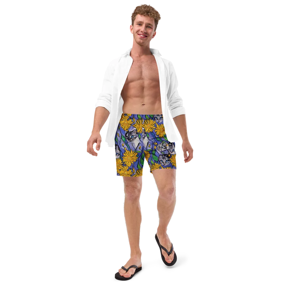 Feline Flora on Swim Trunks — Front