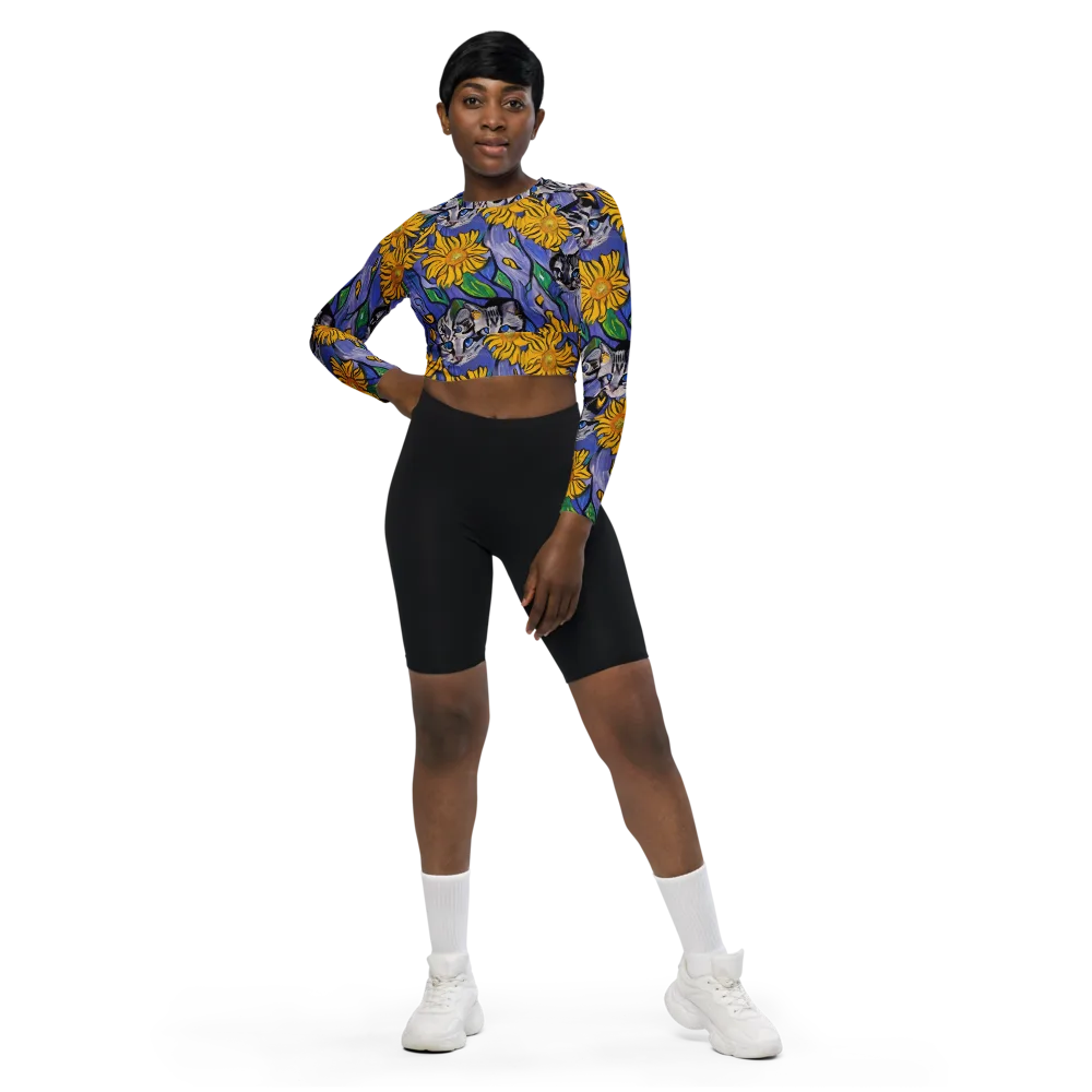 Feline Flora on Long Sleeve Crop Top — Front