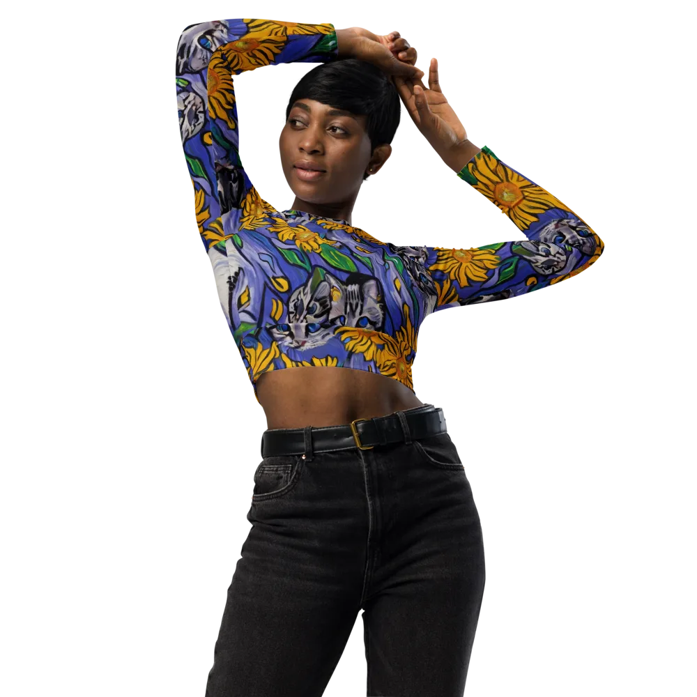 Feline Flora on Long Sleeve Crop Top — Front